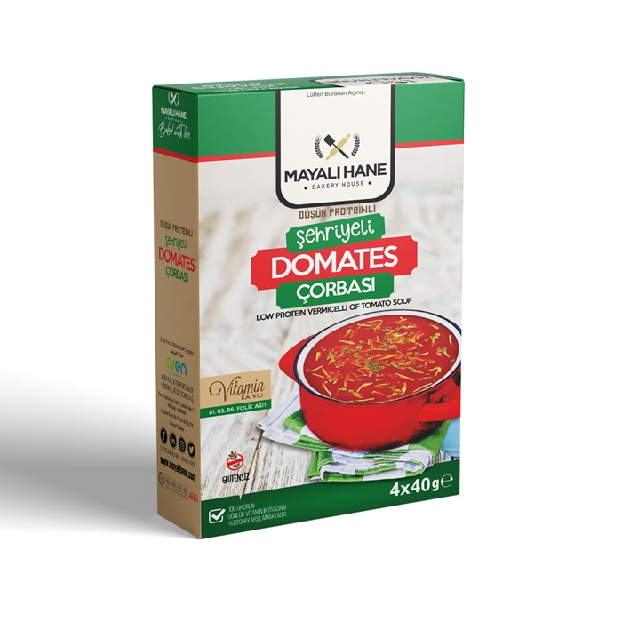 Mayalı Hane Düşük Proteinli Şehriyeli Domates Çorbası 4x40 gr